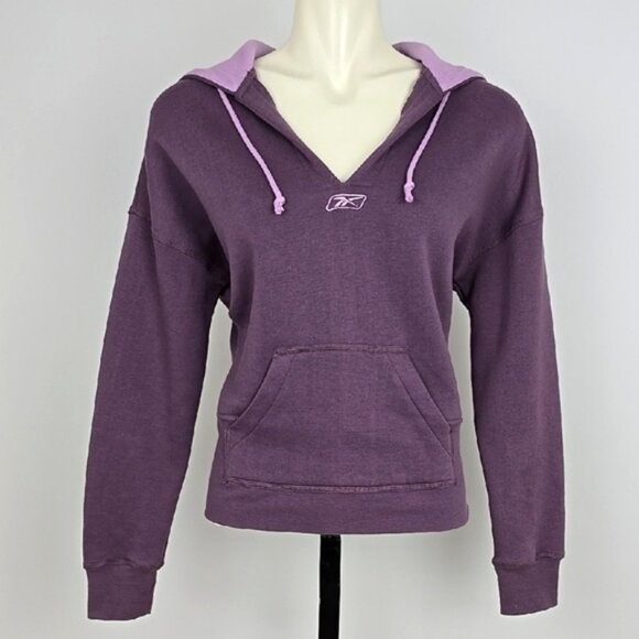 Reebok Women's Purple Pink Pullover Hoodie Sweatshirt Front Pocket Fleece Size M - Picture 1 of 13